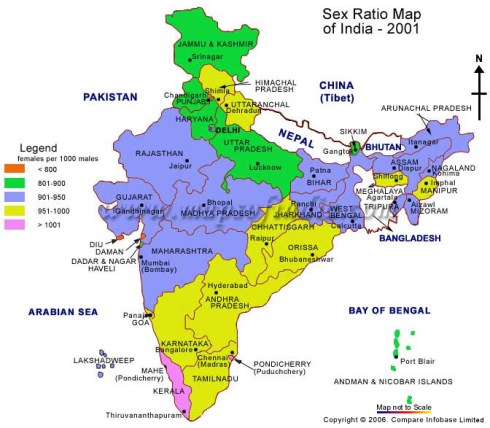Sex Ratio map of India in 2001 Sex Ratio map of India in 2001