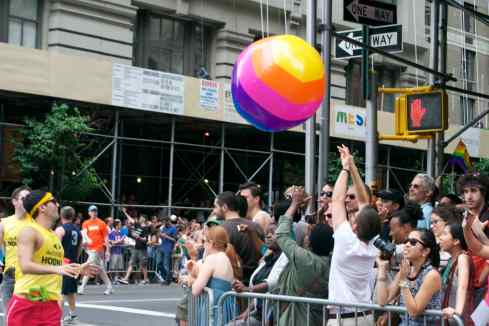 Tossing the rainbow ball with spectators